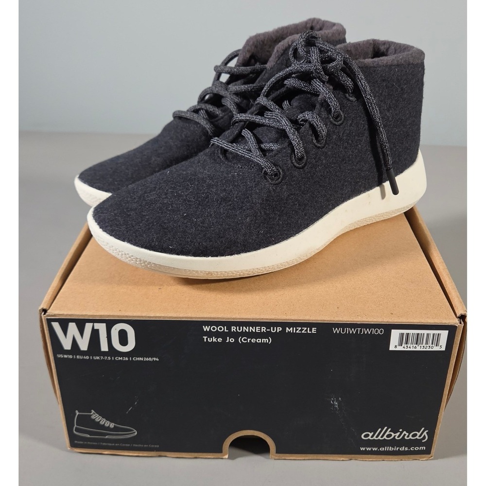 Allbirds Wool Runner-Up Mizzle Women 10 Black Tuke Jo Cream Mid Top Sneakers